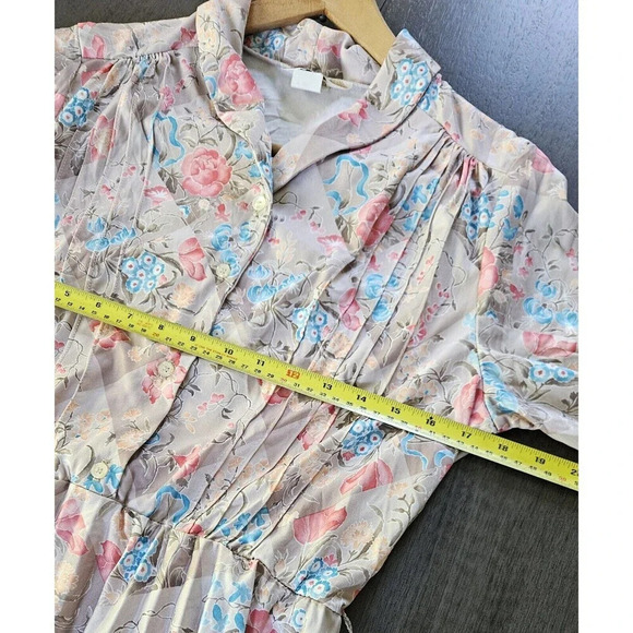 Vintage Sears Tan Beige Floral Dress Size L (38 Chest) No Belt Secretary Office - Picture 5 of 10